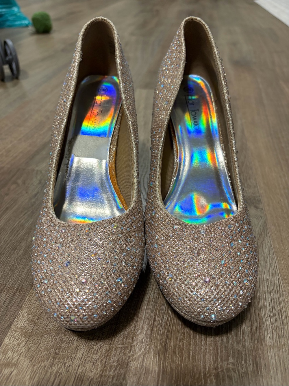 Hot Tomato Glitter Rhinestone Round-Toe Pumps - Rose Gold